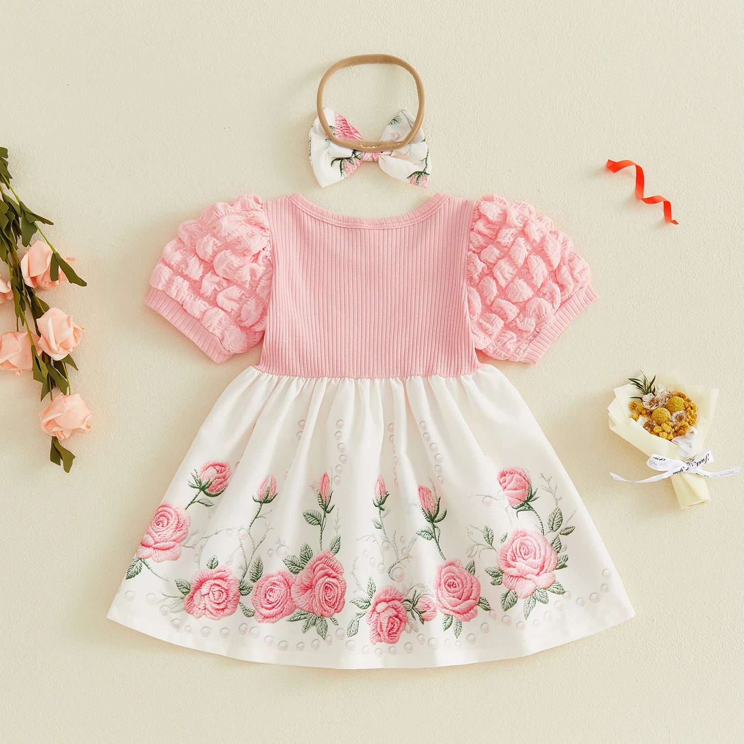 Adorable Infant Girls Ruffle Sleeve Romper Set with Matching Headband - Stylish Floral Print Outfit for Summer Fun