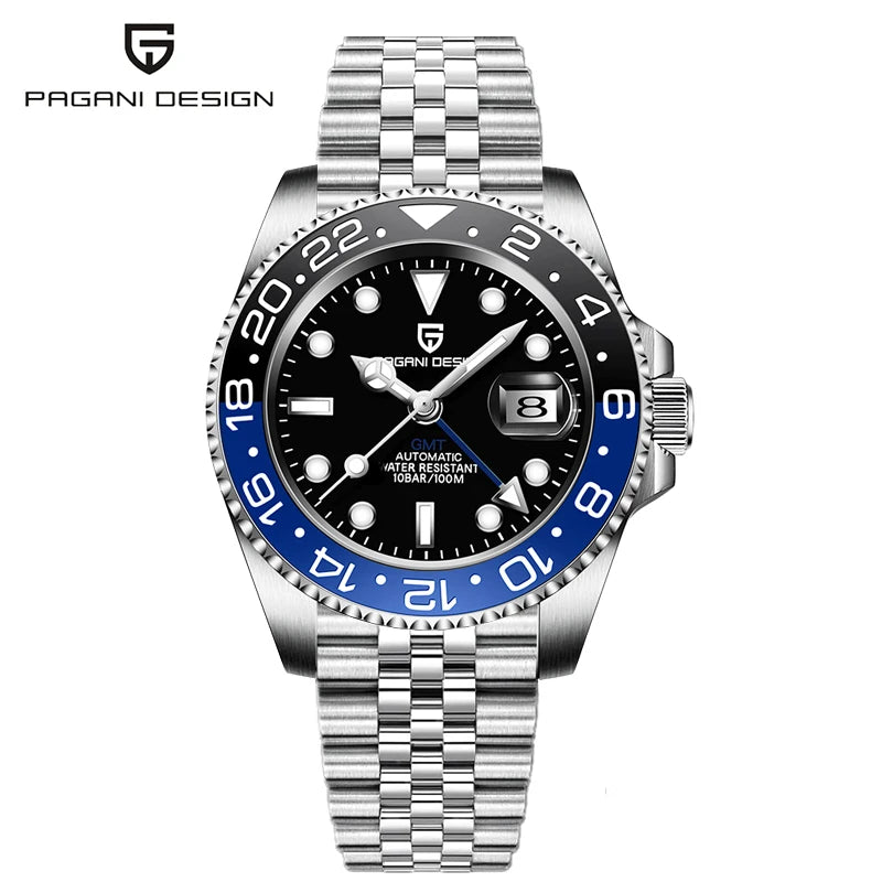 PAGANI DESIGN 40mm Automatic GMT Wristwatch Stainless Steel Waterproof Men Watch Top Brand Mechanical sports Watches Men PD-1662