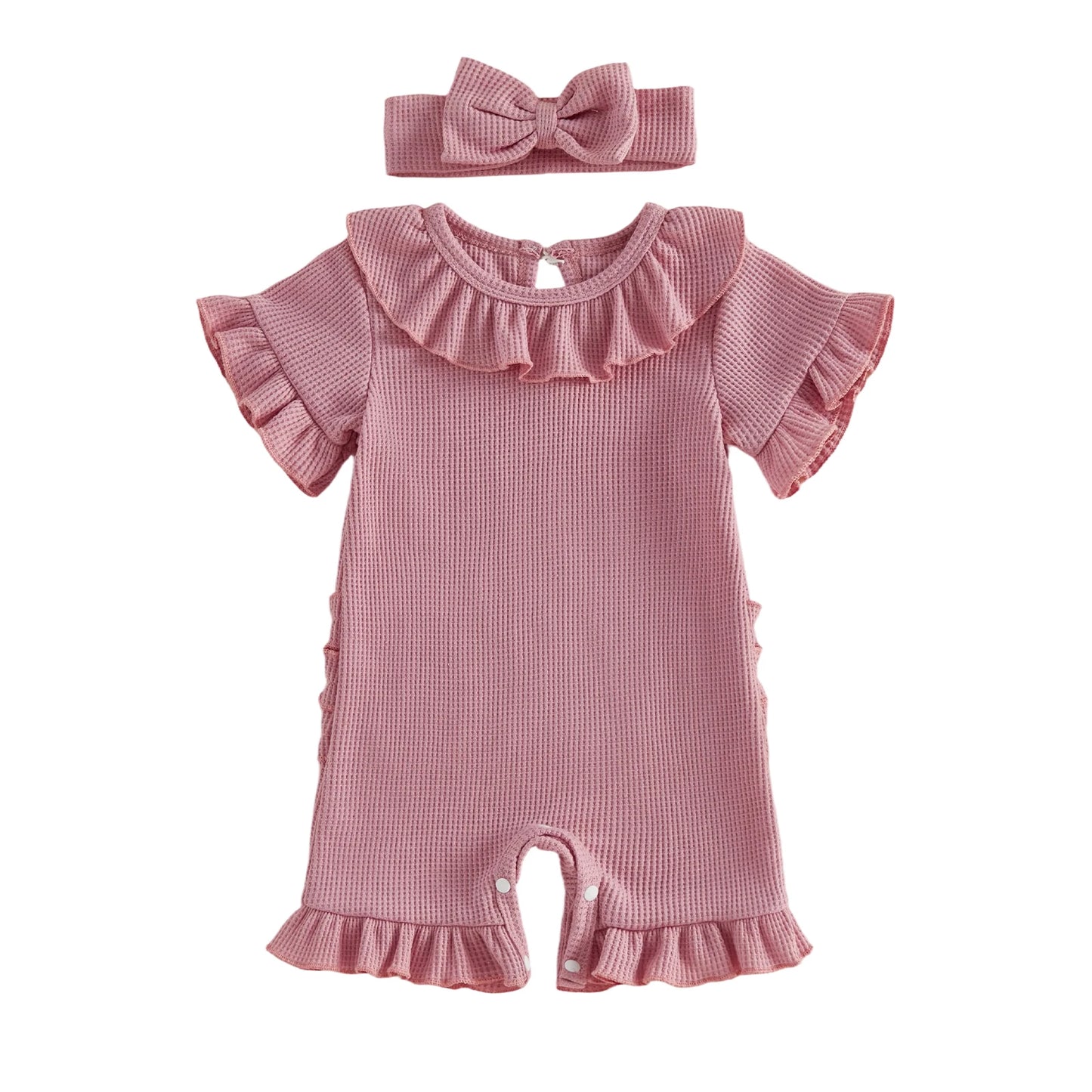 0-12months Baby Girl playsuit Summer Ruffle Short Sleeve Striped Print Romper for infant girls and Bow Headband Set