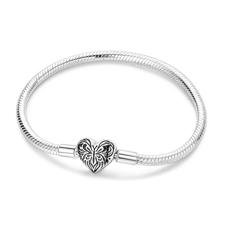 925 Sterling Silver Bracelets 17-20CM Original Golden Sparkling Heart Shaped Bracelet Fit DIY Charms Beads Fashion Women Jewelry