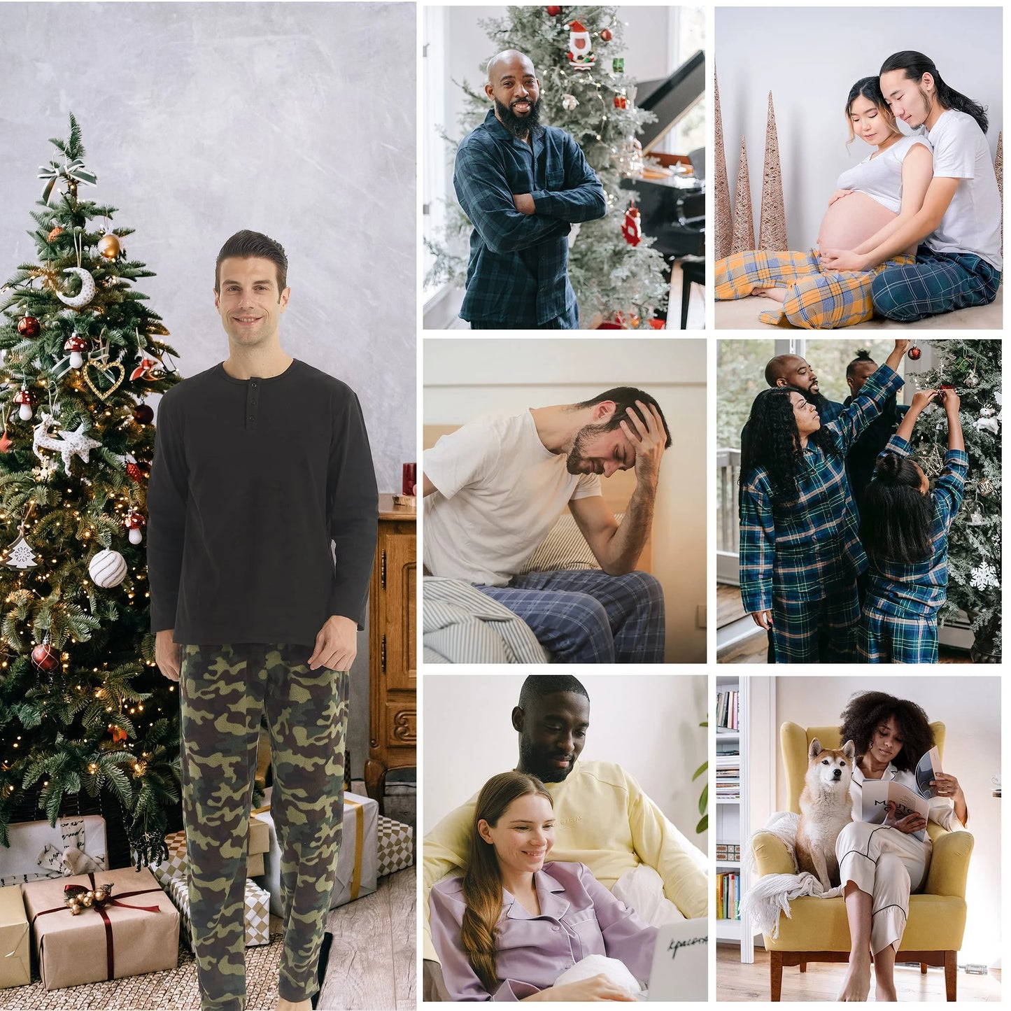 Mens Christmas Pajama Pants Winter Bottoms Fleece Lounge Sleepwear Lightweight Plaid pj Pants with Pockets Microfleece