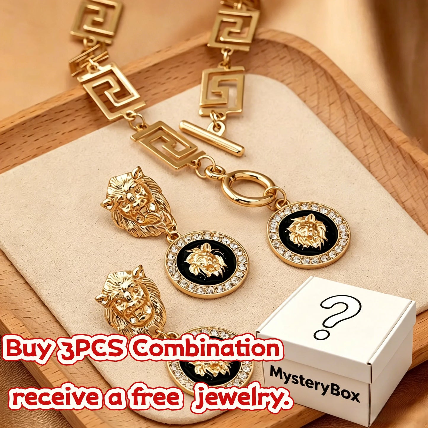 1/3PCS Lion Head Pendant Necklace Earrings Set for Women Simple Fashion Earrings Ring Jewelry Accessories Hot Sale Party Gift