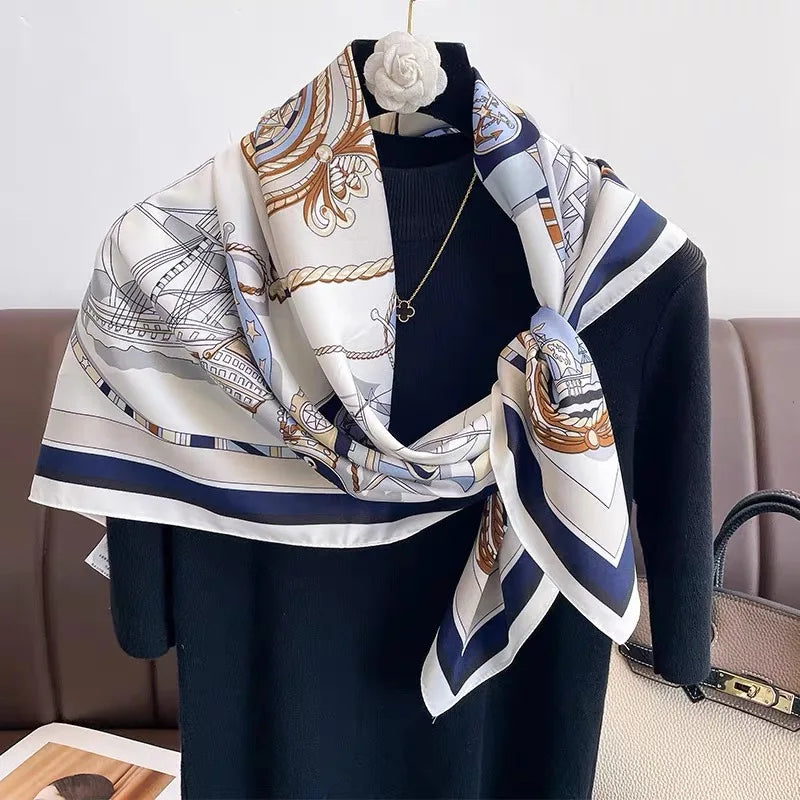 New 90*90cm Silk Scarf Scarftop Headwraps For Woman Fashion Four Seasons Hair Accessories Hijab Foulard Bandana shawl Headscarf