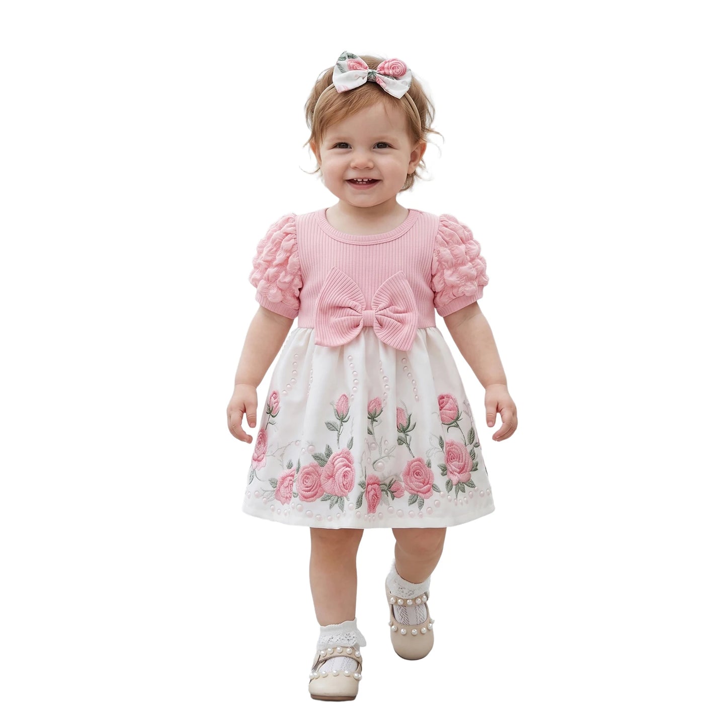 Adorable Infant Girls Ruffle Sleeve Romper Set with Matching Headband - Stylish Floral Print Outfit for Summer Fun