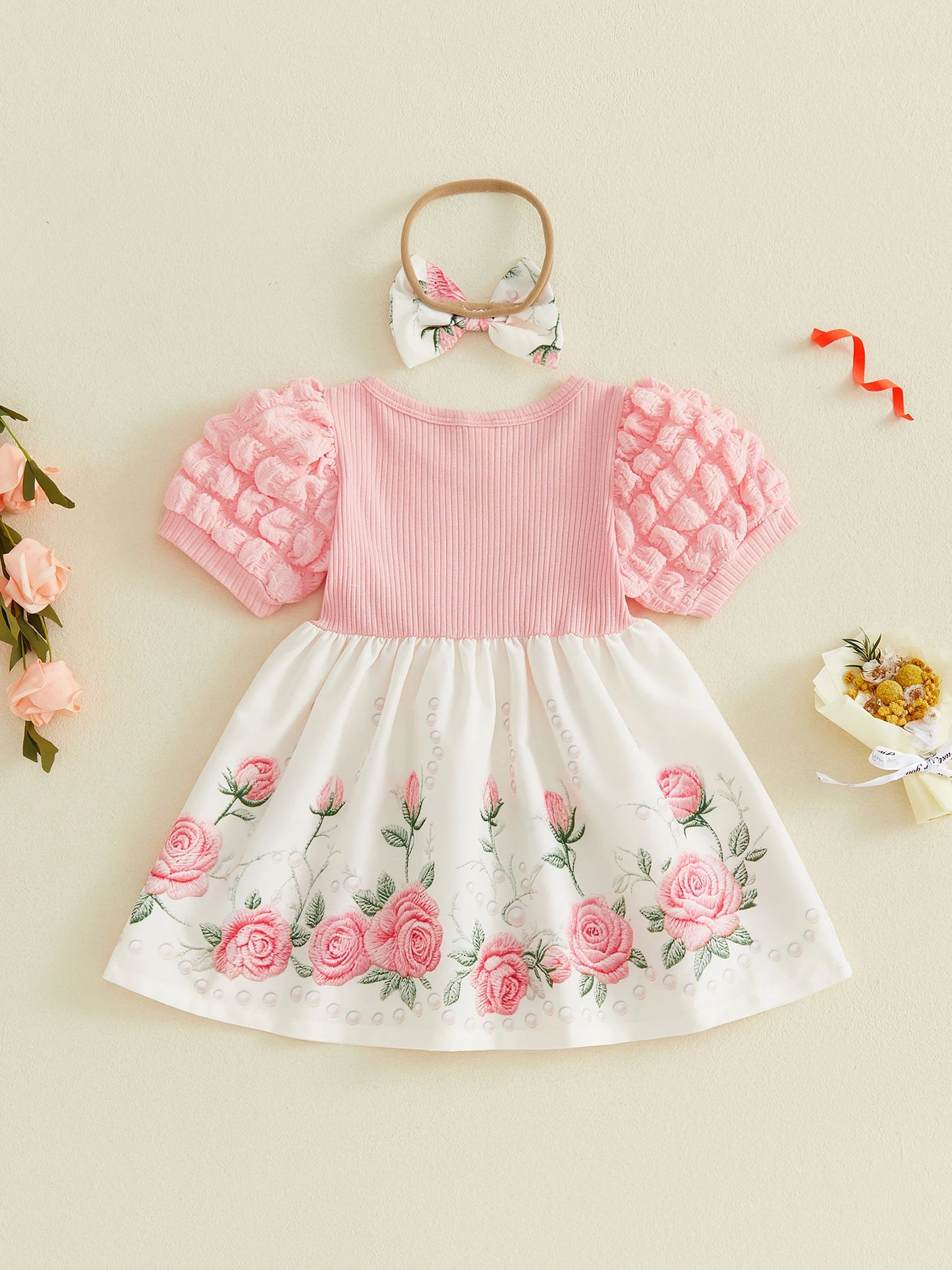 Adorable Infant Girls Ruffle Sleeve Romper Set with Matching Headband - Stylish Floral Print Outfit for Summer Fun