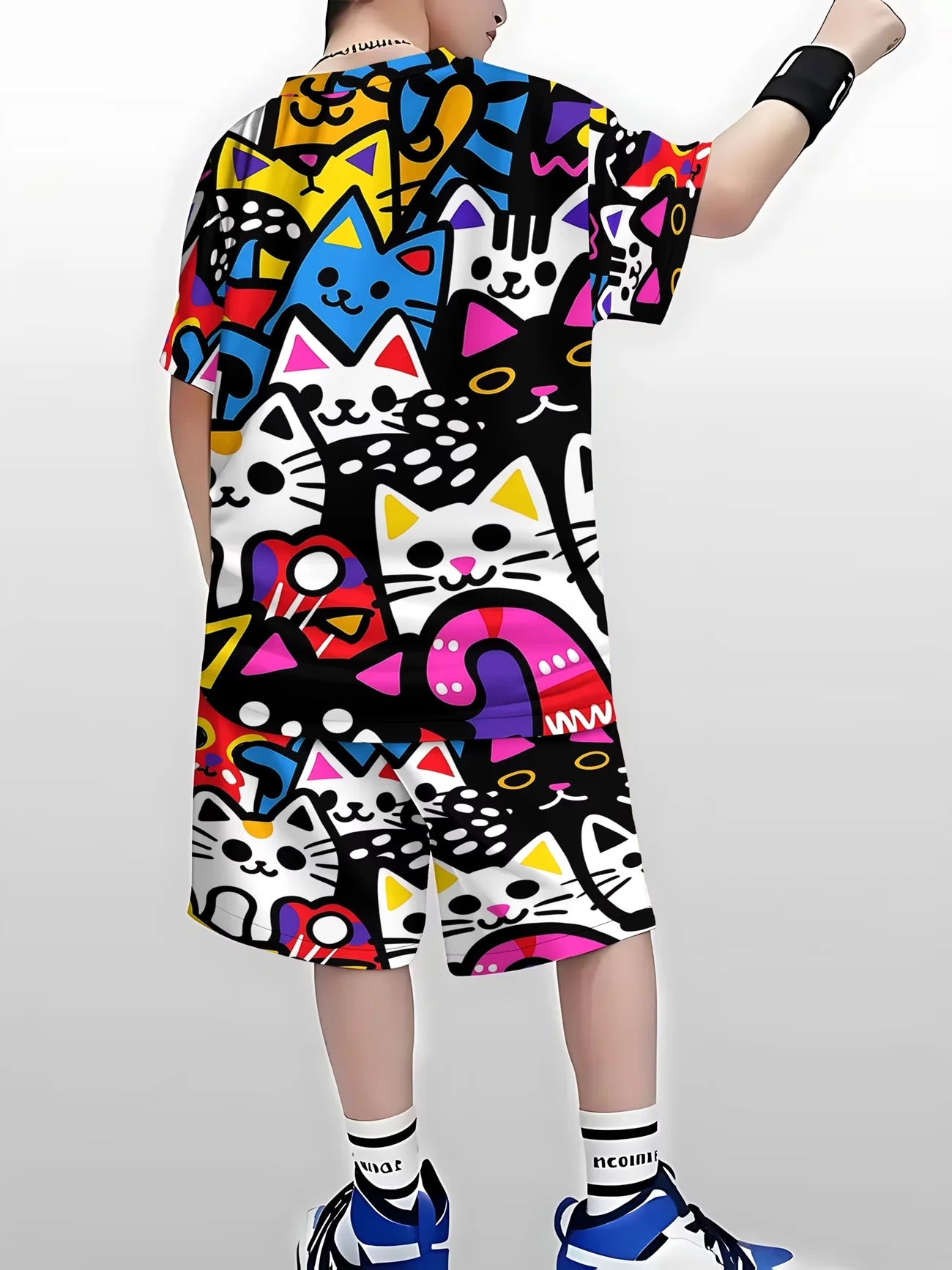 Crew Neck T-Shirt + Shorts Set Graffiti Style Allover Print Casual Streetwear Kids Daily Playwear Ages 1-14