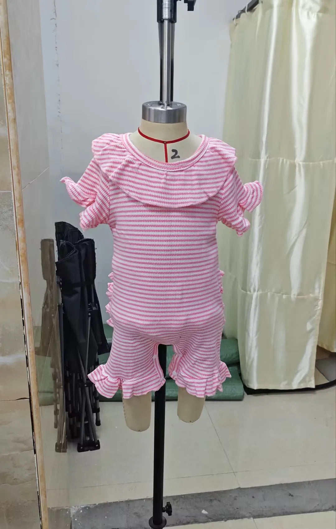 0-12months Baby Girl playsuit Summer Ruffle Short Sleeve Striped Print Romper for infant girls and Bow Headband Set