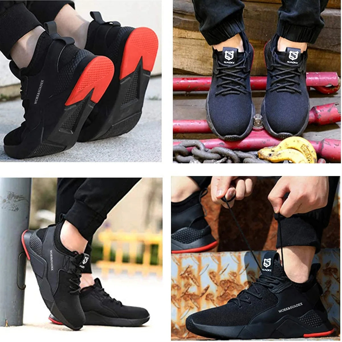 SUADEX Men Work Safety Shoes Steel Toe Cap Anti-Smashing Puncture Proof Construction Work Boots Non-Slip Breathable Work Shoes