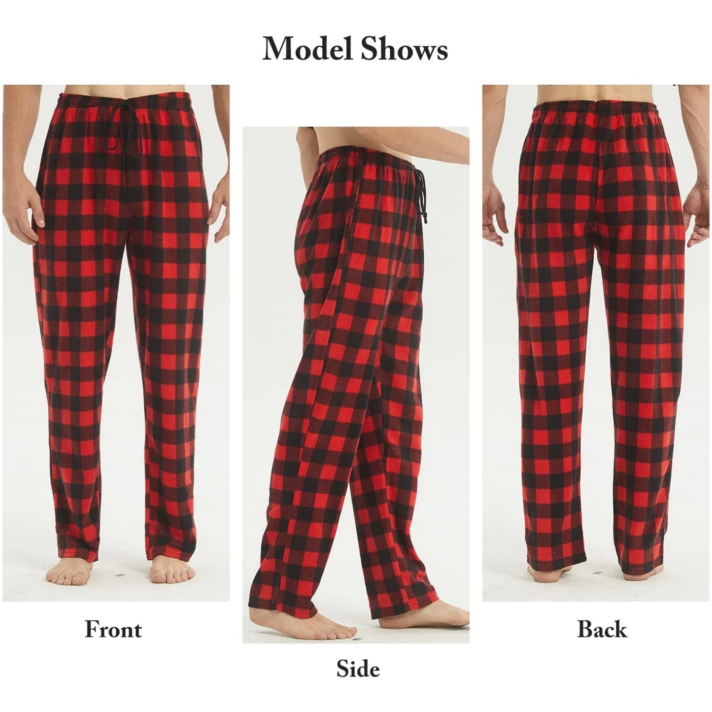 Mens Christmas Pajama Pants Winter Bottoms Fleece Lounge Sleepwear Lightweight Plaid pj Pants with Pockets Microfleece