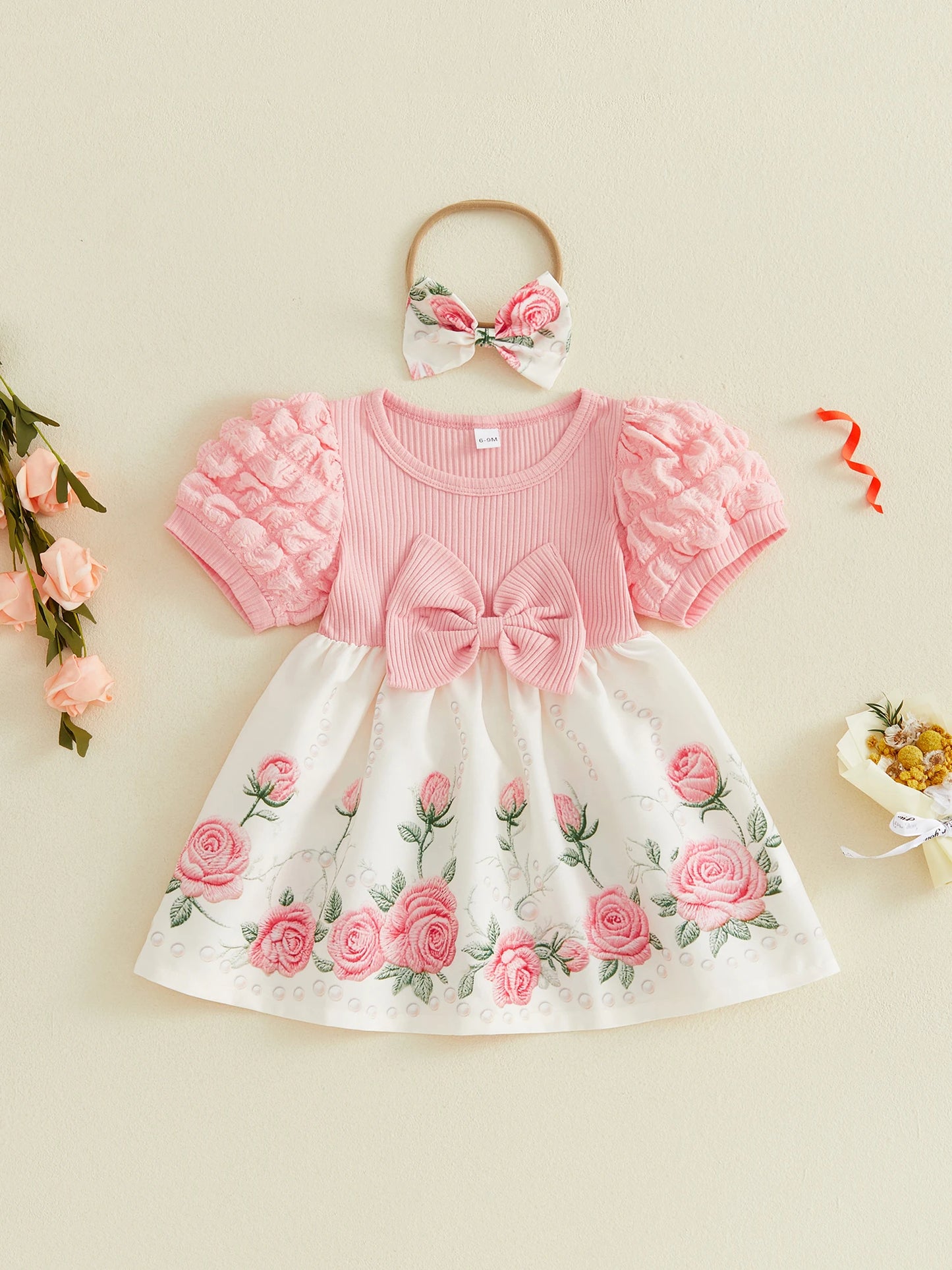Adorable Infant Girls Ruffle Sleeve Romper Set with Matching Headband - Stylish Floral Print Outfit for Summer Fun