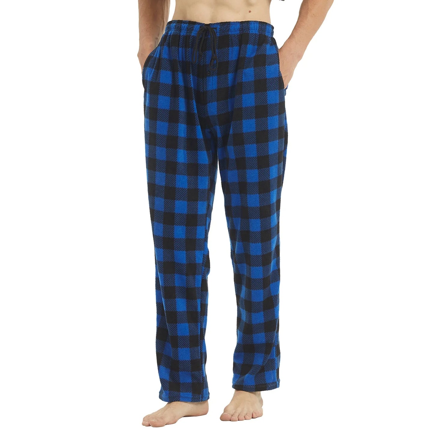 Mens Christmas Pajama Pants Winter Bottoms Fleece Lounge Sleepwear Lightweight Plaid pj Pants with Pockets Microfleece