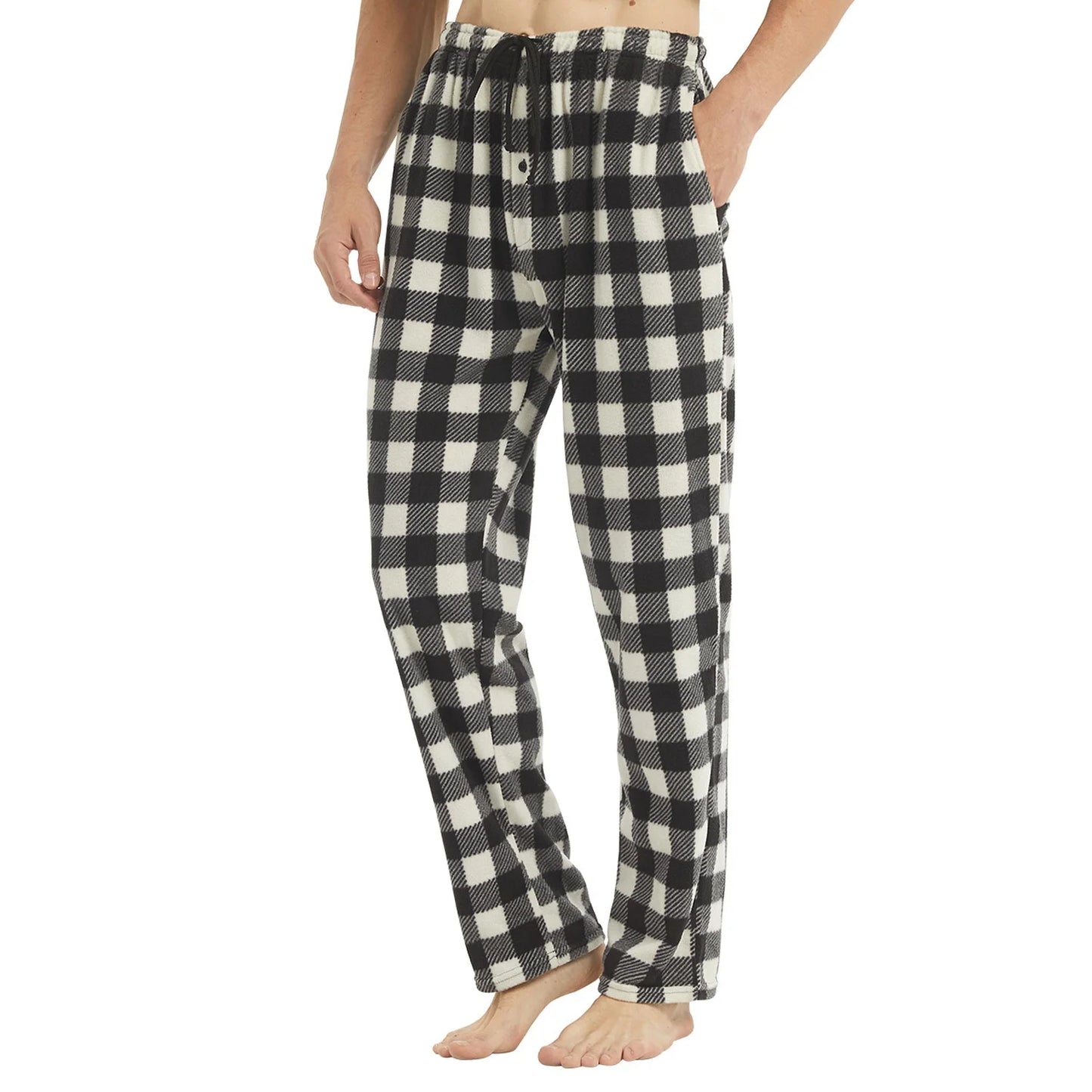 Mens Christmas Pajama Pants Winter Bottoms Fleece Lounge Sleepwear Lightweight Plaid pj Pants with Pockets Microfleece