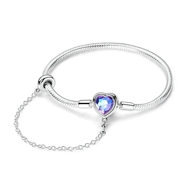 925 Sterling Silver Bracelets 17-20CM Original Golden Sparkling Heart Shaped Bracelet Fit DIY Charms Beads Fashion Women Jewelry