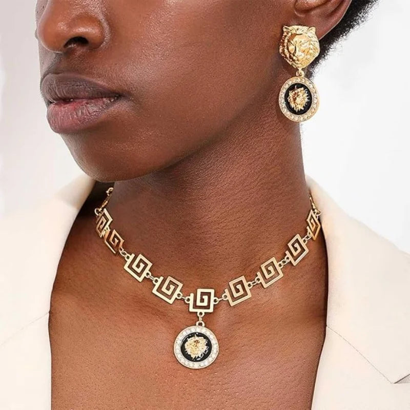 1/3PCS Lion Head Pendant Necklace Earrings Set for Women Simple Fashion Earrings Ring Jewelry Accessories Hot Sale Party Gift