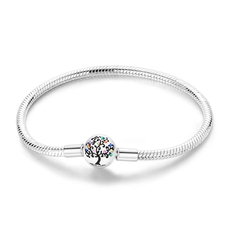 925 Sterling Silver Bracelets 17-20CM Original Golden Sparkling Heart Shaped Bracelet Fit DIY Charms Beads Fashion Women Jewelry