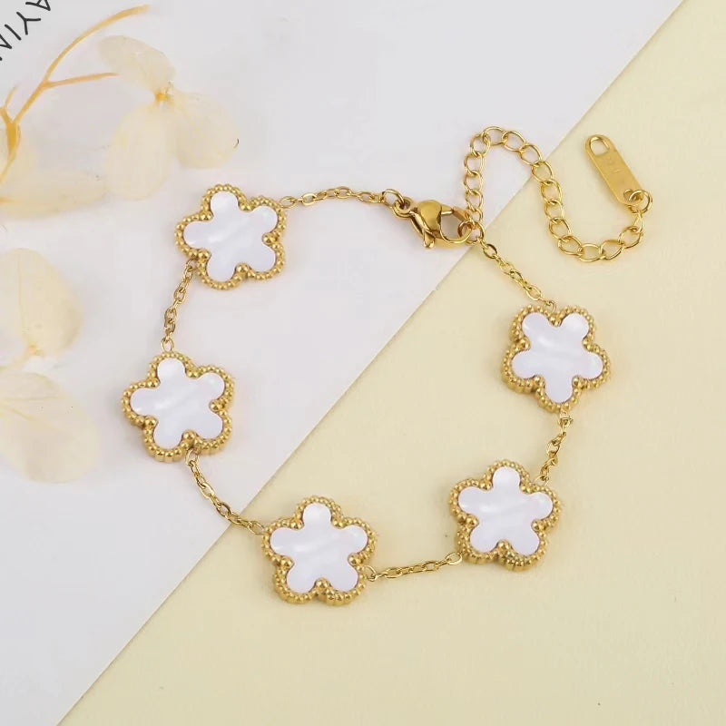 Hot Sale Stainless Steel Laser Five Leaf Flower Petal Adjustable Clover Bracelet Classic for Woman Girl Brand Jewelry Party Gift