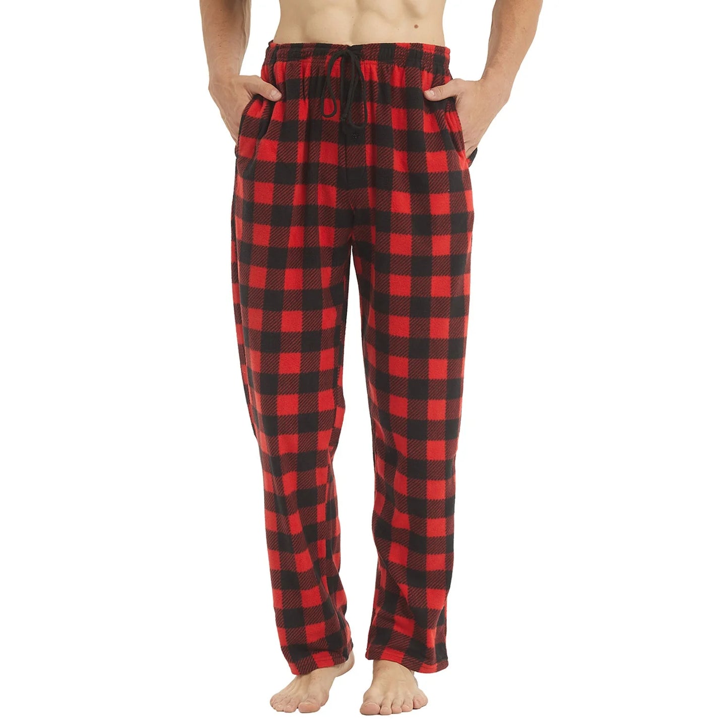Mens Christmas Pajama Pants Winter Bottoms Fleece Lounge Sleepwear Lightweight Plaid pj Pants with Pockets Microfleece