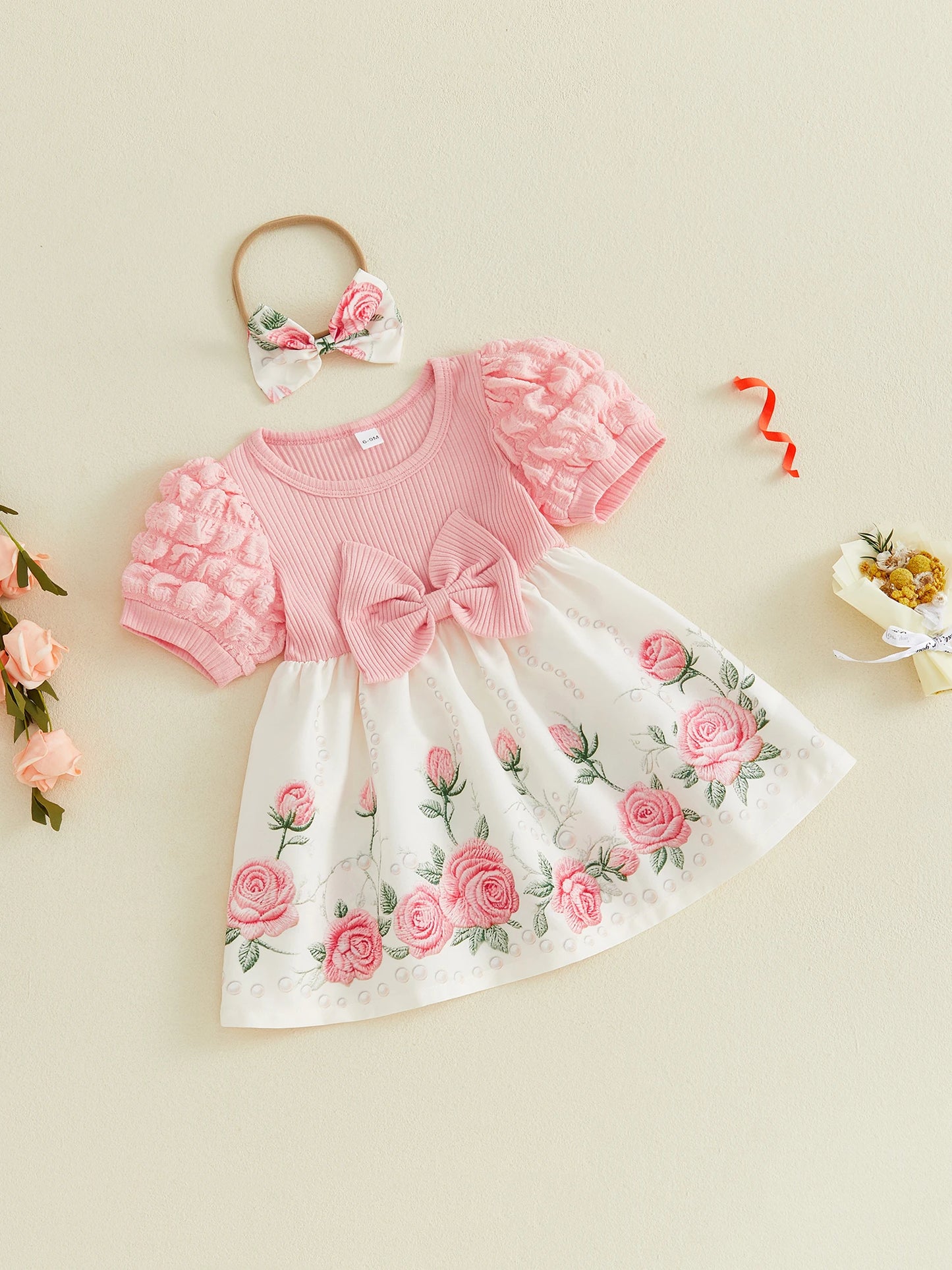 Adorable Infant Girls Ruffle Sleeve Romper Set with Matching Headband - Stylish Floral Print Outfit for Summer Fun