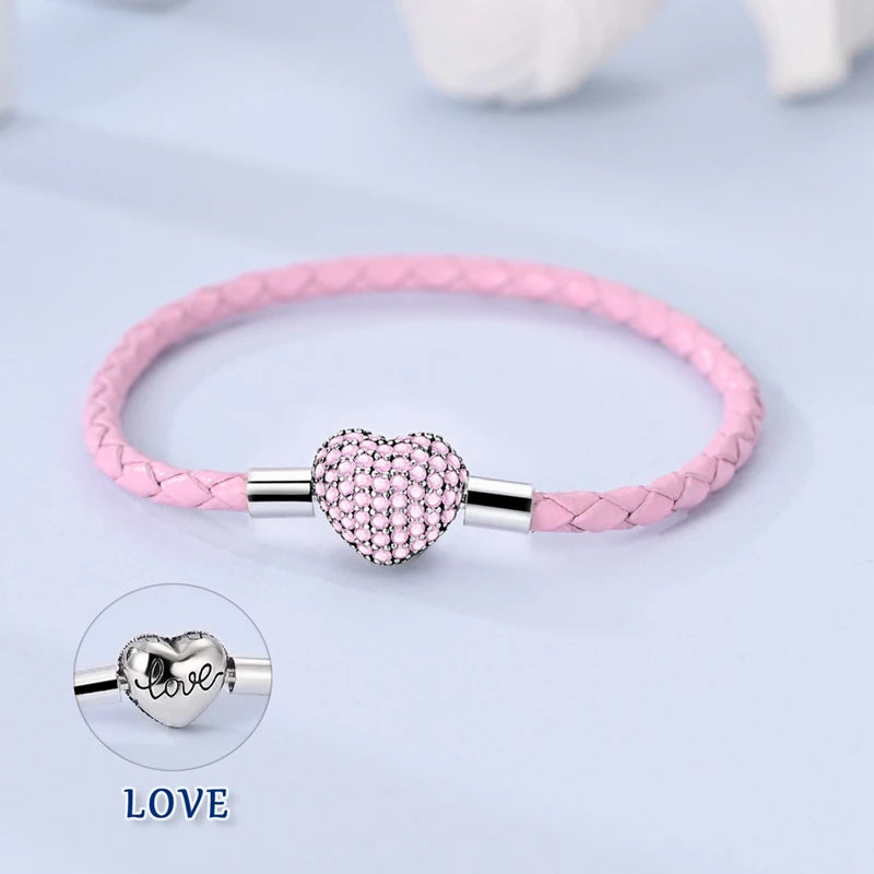 925 Sterling Silver Bracelets 17-20CM Original Golden Sparkling Heart Shaped Bracelet Fit DIY Charms Beads Fashion Women Jewelry